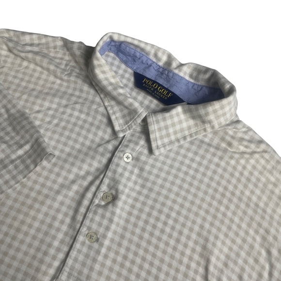 Polo Ralph Lauren Other - Polo Golf Men's XXL Polo Short Sleeve Taupe White Check‎ 1/4 Button 100% Cotton